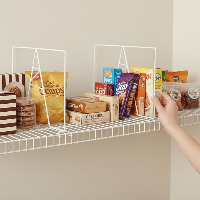 Wire Shelf Dividers - White Closet Organization & Storage Organizer - No Tool Shelf Divider for Wire Shelves - Metal Shelf Accessories – for 16“ Deep Wire Shelves – Tall 12” Height – 8 Pack - Image 7