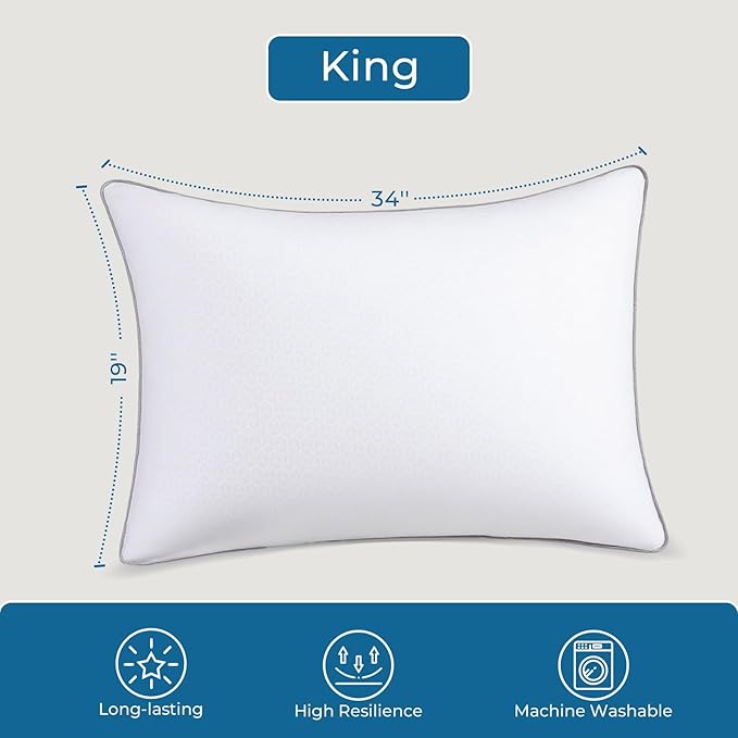 Sasttie King Size Pillows Set of 4, Bed Pillows for Side, Back, and Stomach Sleepers - Oeko-Tex Certified Supportive Down Alternative Plump Filling - Hotel Quality and Machine Washable, 4 Pack