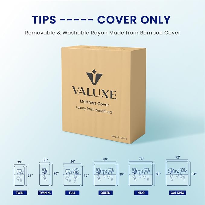 VALUXE King Size 3 Inch Mattress Topper Cover with Zipper Closure - Breathable Protector for 3" Memory Foam or Latex Mattress Topper (Cover Only)
