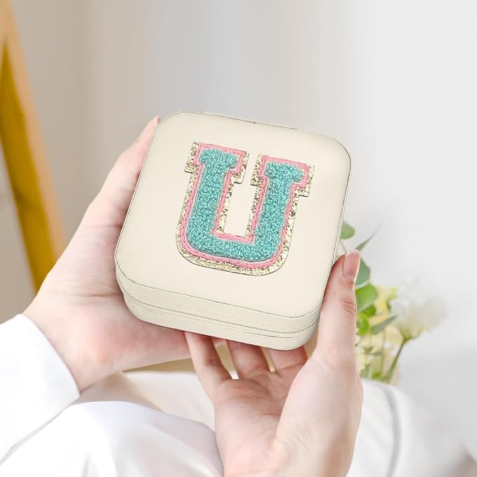 SANDJEST Personalized Jewelry Box, White Travel Jewelry Box with Initial U, Small Monogrammed Jewelry Case Organizer for Girls Women Teen Kids, Mini Travel Essentials Gifts for Birthday Christmas - Image 4
