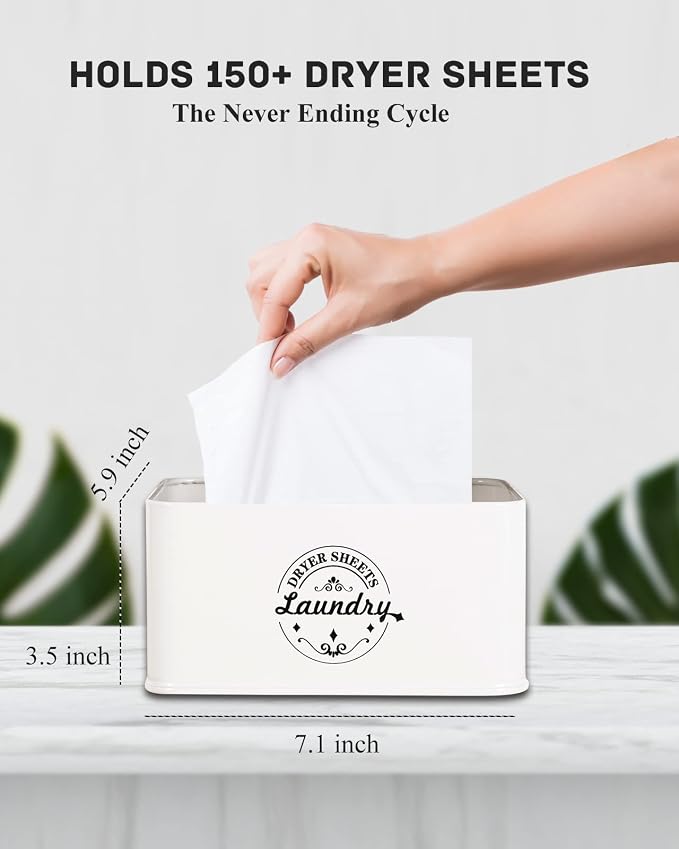 SACREDAY Dryer Sheet Holder with Hinged Lid for Laundry Room Organization. Metal Dryer Sheet Dispenser Container, Farmhouse Laundry Room Decor and Accessories for Dryer Sheets Holder, Cream - Image 4