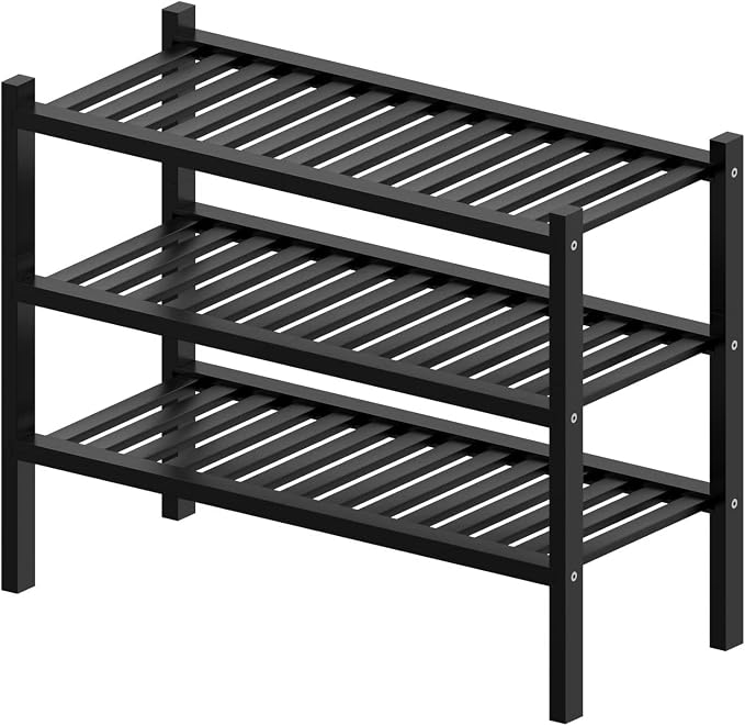ROMGUAR CRAFT 3 Tier (Thick) Bamboo Shoe Rack for Entryway, Small Wood Shoe Shelf Storage Organizer for Closet, Shoe Stand for Hallway, Stackable and Sturdy 27"x12"x21" Black - Image 7