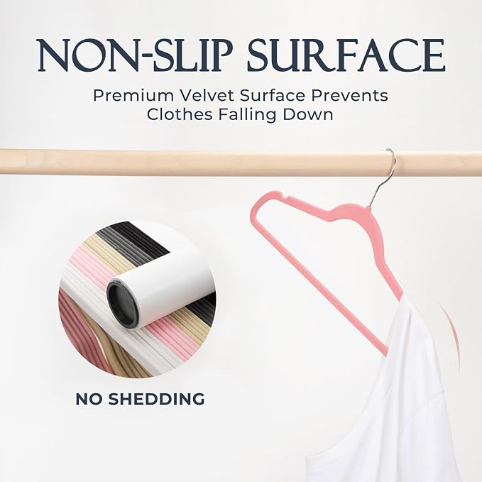 HOUSE DAY Pink Velvet Hangers 20 Pack, Premium Non-Slip Felt Clothes, Sturdy Heavy Duty Coat, Durable Hangers for Suits, Space Saving with No Hanger Mark, 360° Swivel Rotating Rose Gold Hook - Image 3
