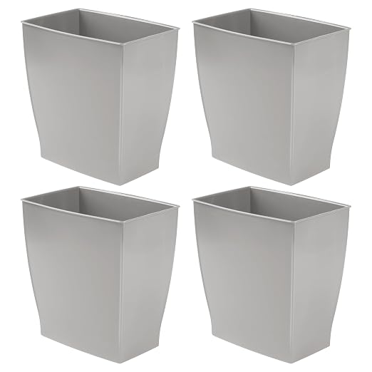 iDesign Small Plastic Bathroom Trash Can, Slim Rectangle Garbage Bin for Bedroom, Office, Dorm, 4-Pack, Gray - Image 8