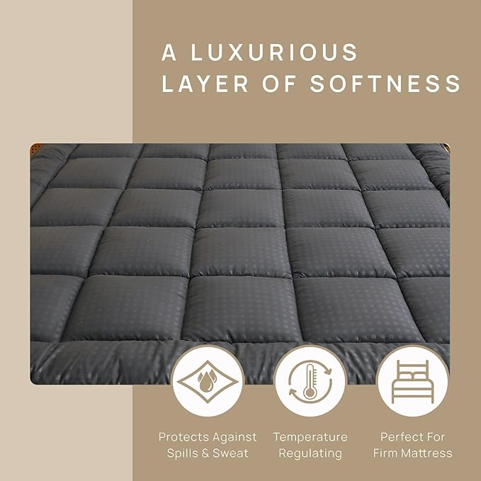 Quilted Fitted Mattress Pad, Elastic Fitted Mattress Topper Protector and Cover Stretches up to 14 Inches Deep, 4 Anchor Elastic Bands, Machine Washable (Dgrey, Queen)