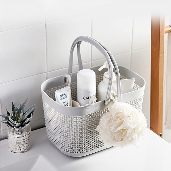 UUJOLY Portable Shower Caddy Basket Tote, Plastic Storage Basket with Handles Organizer Bins for Kitchen Bathroom College Dorm, Grey 2 Pack - Image 2