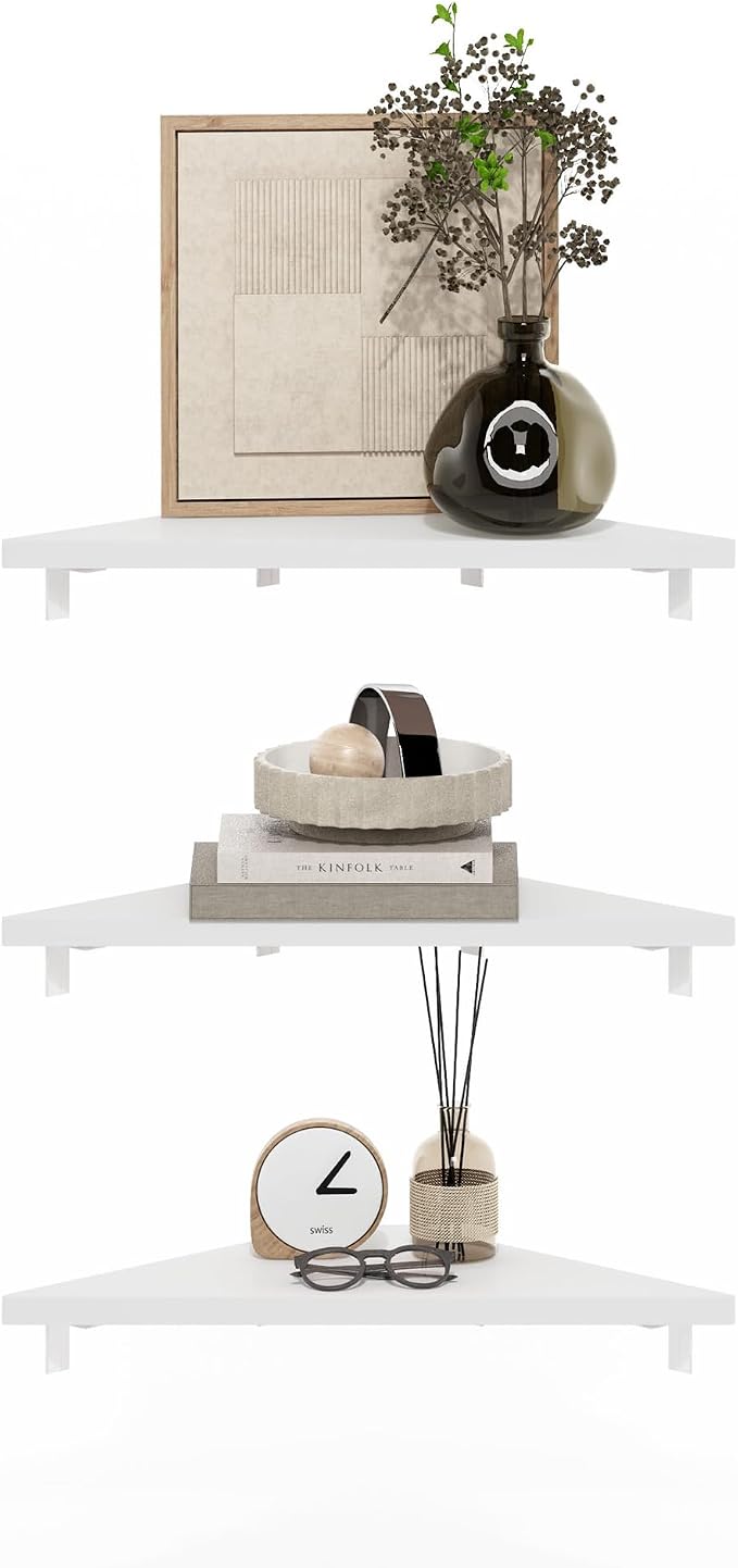 Furinno Rossi Triangle Floating Shelves for Wall, Set of 3 Geometric Corner Shelf, Wall Mounted Shelves for Bathroom, Home Office, Living Room, White by Furinno-FitsYourSpaceFitsYourBudget