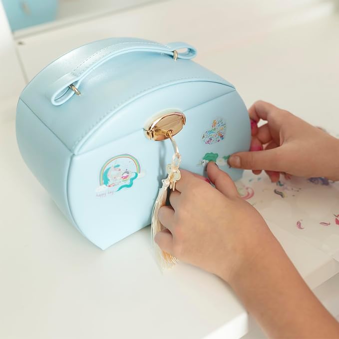 Vlando Musical Jewelry Box with Spinning Ballerina, Lockable Girls’ Jewelry Organizer for Necklaces Rings and Hair Accessories, Gift for Girls and Kids, Blue - Image 4