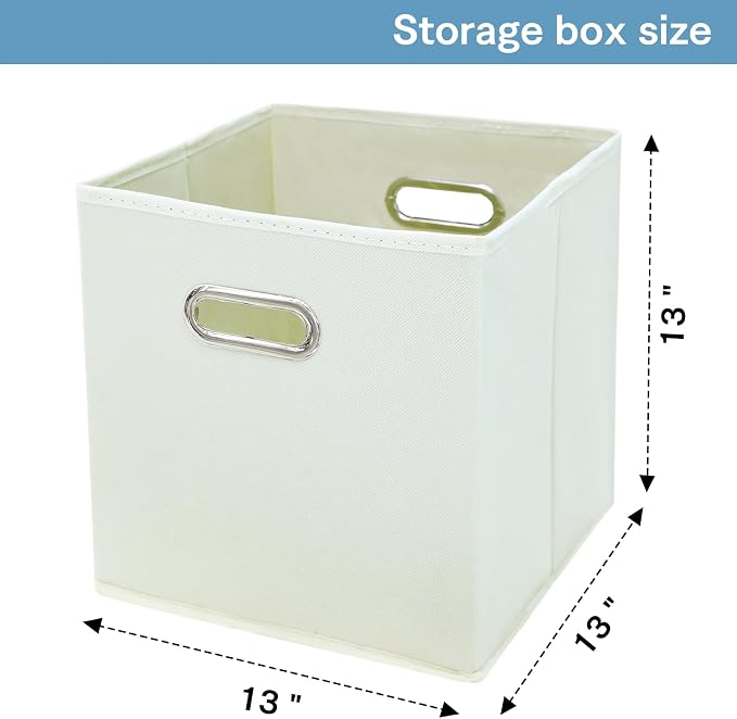 Black Fabric Cubby Storage Bins,13x13x13 Inches ,Cube Organizer Bin Foldable Storage Boxes with Dual Handles Fabric Organizer Box and collapsible Storage basket,Set of 3,Creamy-White - Image 2