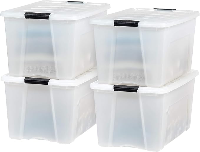 IRIS USA 72 QT Plastic Storage Box with Lid and Latches - 8 Pack - BPA-Free, Discreet Organizing Solution, Durable Nestable Stackable Containers, Secure Pull Handle - Pearl - Image 2