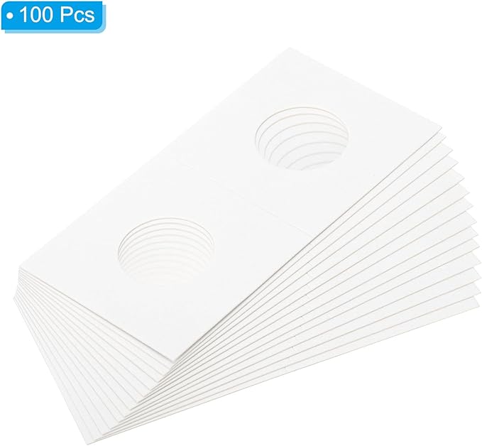 PATIKIL 2 x 2 Coin Flips, 100 Pack 23mm Cardboard Coin Holder Paper Coin Holders for Coin Collection Supplies Collector, White