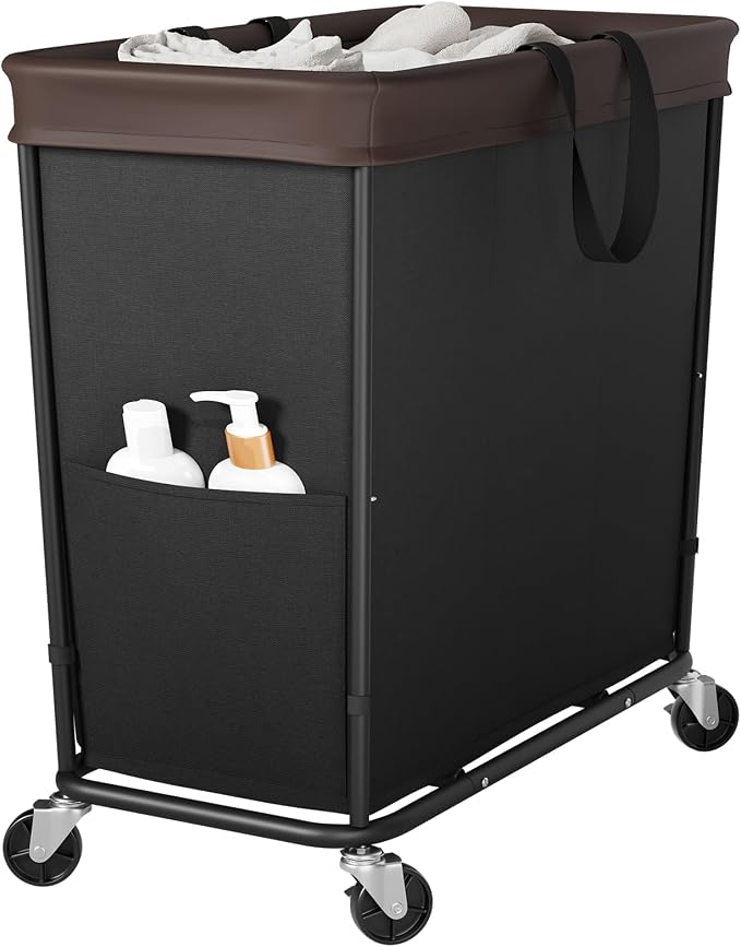 320L Laundry Basket with Wheels, 3-Section Rolling Hamper for Laundry, Extra Large Laundry Hamper with Wheels, Clothes Hamper Rolling Laundry Basket for Home, Bathrooms and Dorm(Black) by Wawocs