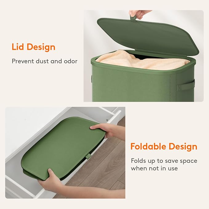 Lifewit Slim Laundry Basket with Lid, Narrow Large Laundry Hamper with Plastic Handles and Removable Bag, Tall Foldable Dirty Clothes Hampers for Laundry Room, Bedroom, Bathroom, Dorm, 65L Green - Image 7