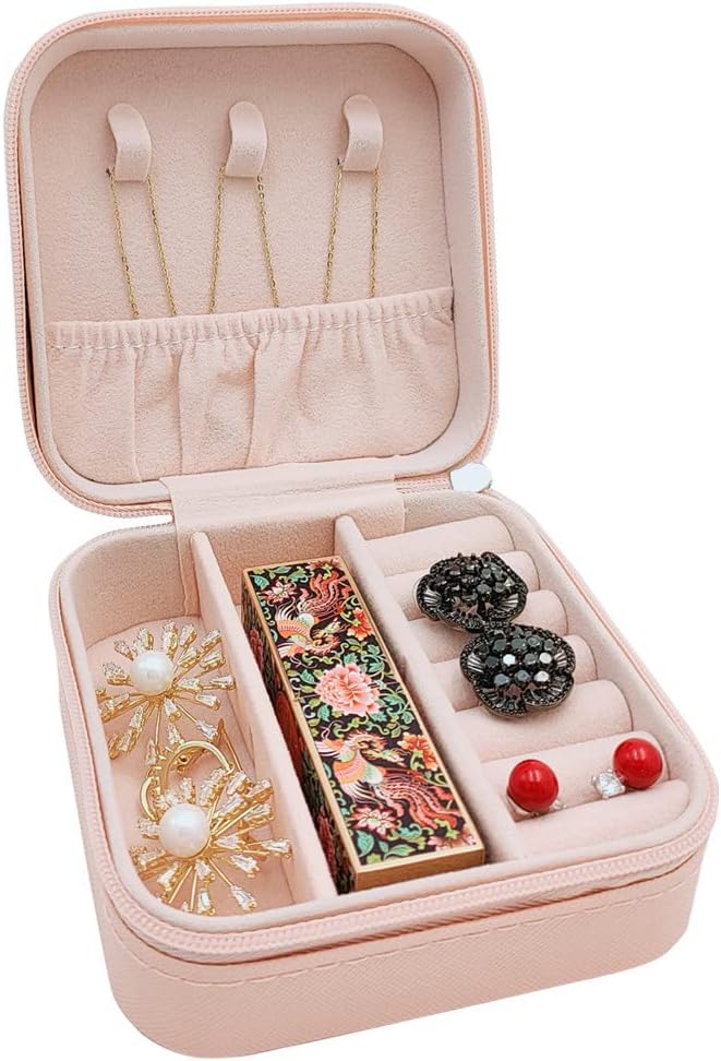 TRODANCE Mini Jewelry Case, Small Travel Jewelry Organizer, Portable Jewelry Box Mini Storage Organizer Display Box For Rings Earrings Necklaces (Pink-4) - Image 3
