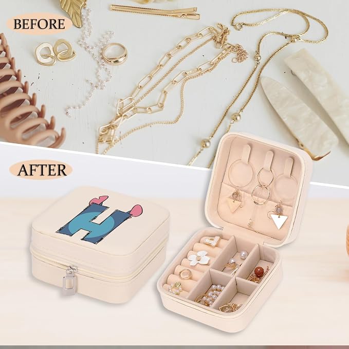 LONGXIN Cute Cartoon Gifts, Initial Travel Jewelry Case Small Jewelry Box Organizer, Personalized Gifts for Women Teen Girls, Birthday Christmas Gifts for Cartoon Lovers, Letter H - Image 5