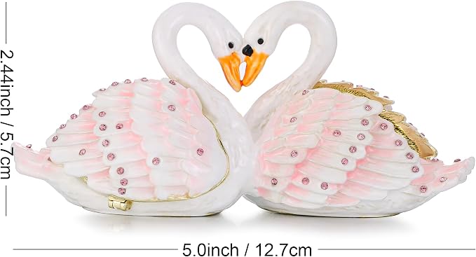 Hand Painted Animal Trinket Box for Home Decor, Hinged Jewelry Organizer Storage, Unique Personalized Collectible Keepsake Figurine Handmade Decorative Ornament Gifts (Swan Couple) - Image 2