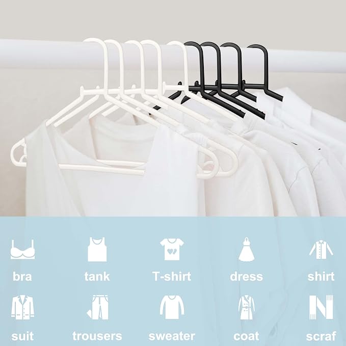 Plastic White Hangers 50 Pack, Light Weight Durable Clothes Hangers G-Shape Hangers Standard Size Ideal for Tank T-Shirts Dresses Jackets Suits Blouses Ties Leggings - Image 2