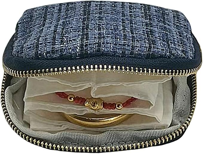 Small Travel Jewelry Case - Jewelry Travel Organizer Bag with Tassel Zipper for Bracelets, Necklaces, Bangles, Jewelry Organizer Storage Bag Gift for Women Girls - LJB002-Dark Blue - Image 4