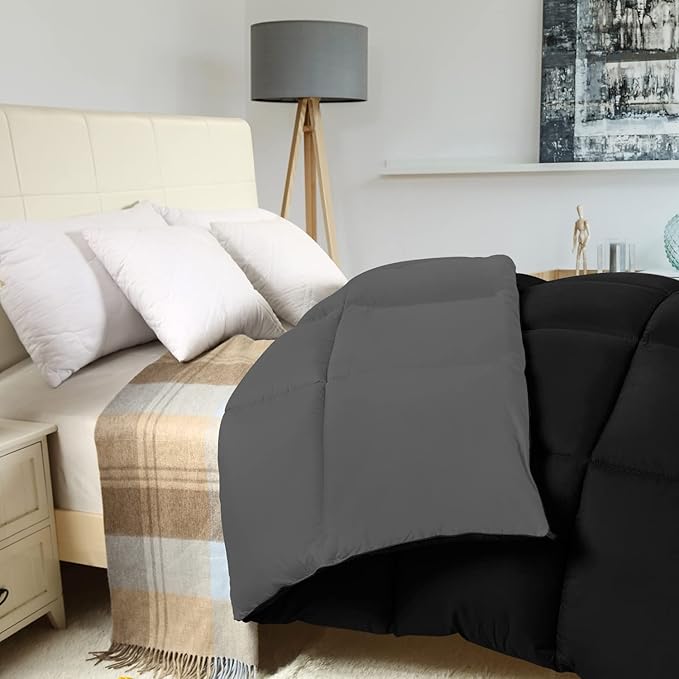 Utopia Bedding Comforter Duvet Insert, Quilted Comforter with Corner Tabs, Box Stitched Down Alternative Comforters Twin Size (Black/Grey)