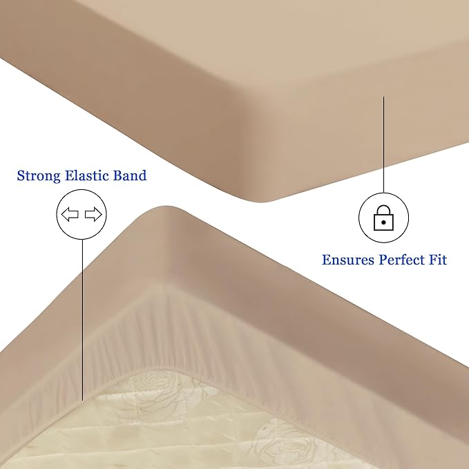 Sufdari Waterproof Mattress Protector, Mattress Cover Twin Size for Bed,18" Deep Pocket Fitted Sheet Style Mattress Protector with Elastic Rubber Band-Light Tan,Twin