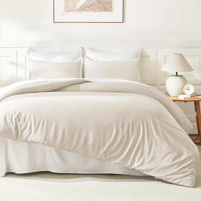Litanika Comforters Beige Oversized King Size, 3 Pieces Lightweight Solid Bedding Comforter Set, All Season Fluffy Bed Set (120x98In Comforter & 2 Pillowcases)