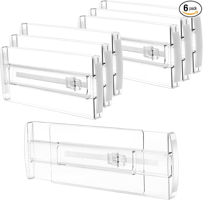 6 Pack Drawer Dividers for Clothes, 4" High 10.6"-16.9" Adjustable Drawer Dividers Expandable Dresser Drawer Organizer, Clear Drawer Separators for Clothes, Underwear, Cosmetic, Kitchen Utensils by Unknown