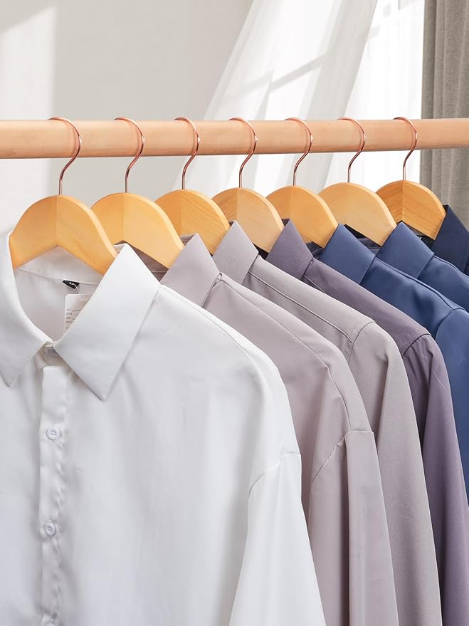 Smartor Wooden Hangers 20 Pack, Solid Wood Coat Hanger for Closet, Heavy Duty Wood Hangers for Suits, Shirts, Dresses, with 360° Rose Gold Hook, Non Slip Pant Bar, Natural - Image 8