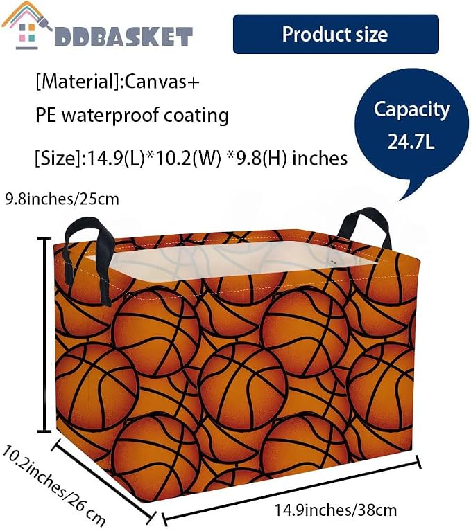 Rectangular Basketball Baskets Gift Basket Empty Kids Storage Bins Baby Boy Basket Kids Toy Storage Bin Organizer Box Basketball Room Decor for Home(Basketballs) - Image 2