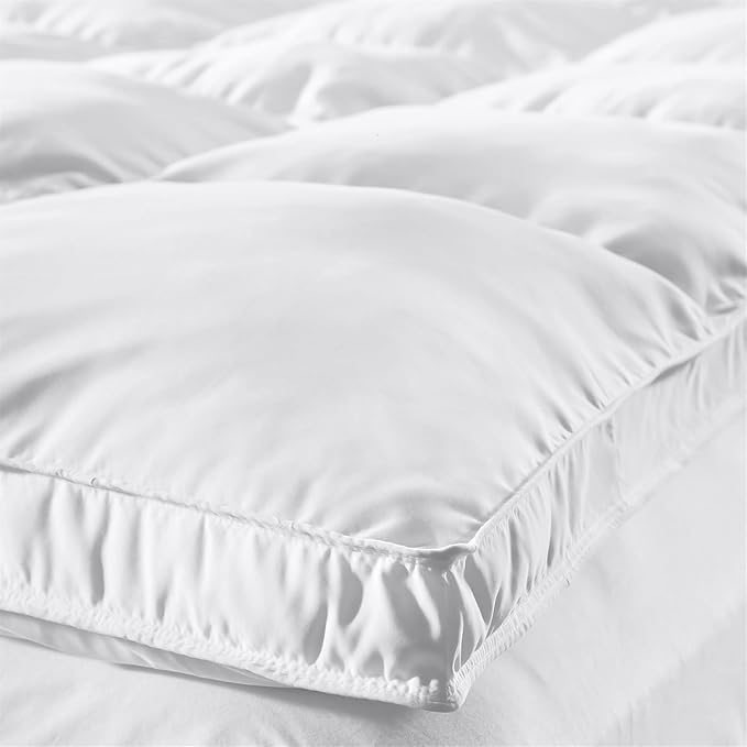 Superior Mattress Topper, Down Alternative, 2 Inch Deep Sized Bed Pillow Top, Comfort Pad, Fluffy Mattress-Topper Protector, Plush Cooling Extra Soft, Hotel Quality, Sleep, All-Season, Queen, White