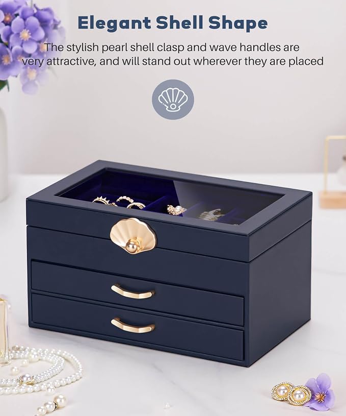 Enthralite Jewelry Box with 2 Drawers: Display Organizer for Earrings Necklaces - Gifts for Girls Women (Dark Blue) - Image 9