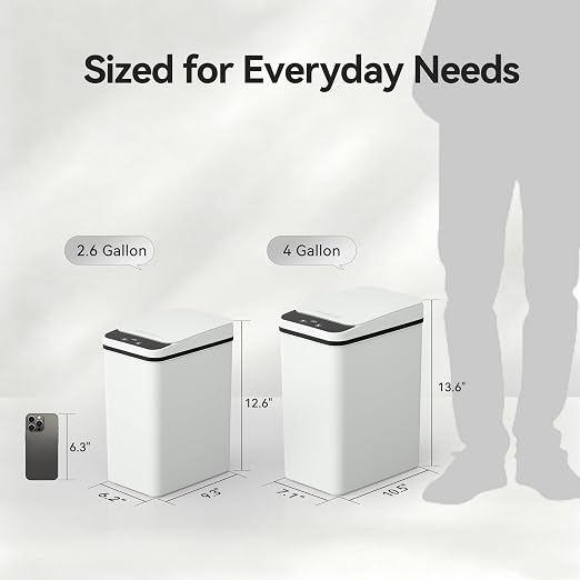 FRESHLIX 2 Pack Automatic Bathroom Trash Can 2.6 Gallon Smart Touchless Motion Sensor Trash Can with Lid Electric Waterproof Narrow Small Garbage Bin - Image 2