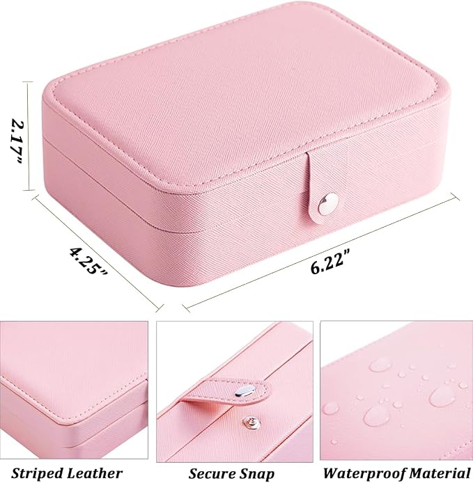 QBestry All-in-One Travel Jewelry Organizer for Women Pink | Small Jewelry Box with 68 Earring Holes | Compact Portable Jewelry Case for Earrings, Rings, Necklaces | Perfect Gifts for Mom Wife Girls - Image 5