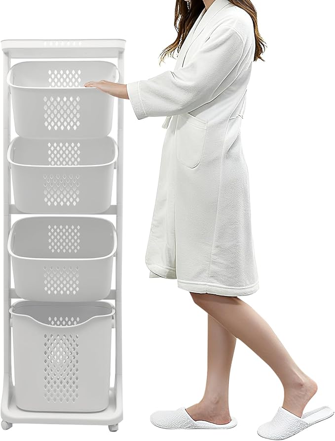 BAOKALER 4-Tier Laundry Hamper Sorter, Vertical Rolling Laundry Baskets with Wheels Removable, Stackable Laundry Cart Organizer and Storage for Small Space, Dorm, Closet, Bathroom by Unknown