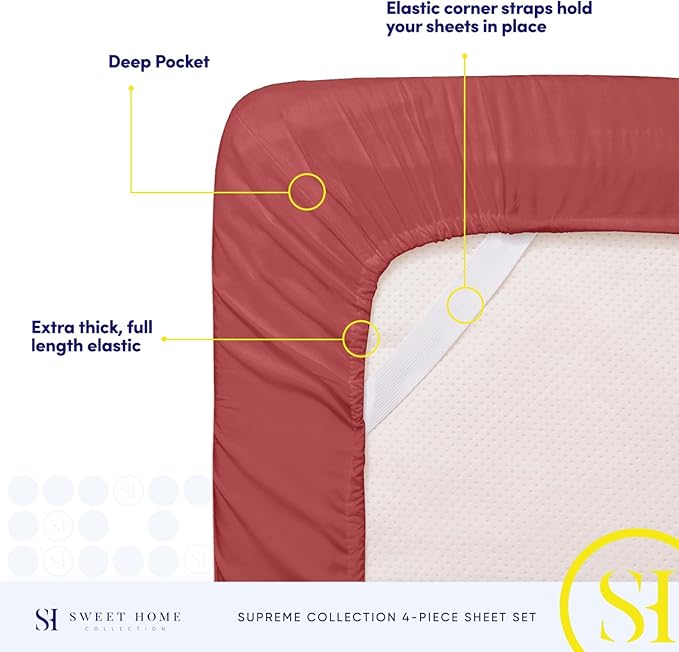 California King Sheet Sets - Breathable Luxury Sheets with Full Elastic & Secure Corner Straps Built In - 1800 Supreme Collection Deep Pocket Bedding Set, Sheet Set, California King, Burgundy