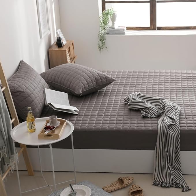 Quilted 100% Cotton Mattress Cover – 6 Colors, Machine Washable, Breathable & Stretchy, Fits up to 16-Inch Deep, Twin/Full/Queen/King (Brown, Queen)