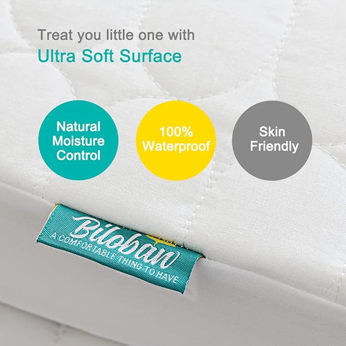 Mini Crib Mattress Protector Sheets Waterproof 4 Pack, Quilted Pack and Play Mattress Pad Cover Fits for Mini Crib/Playen/Pack and Play Mattress, White, 38"x24"
