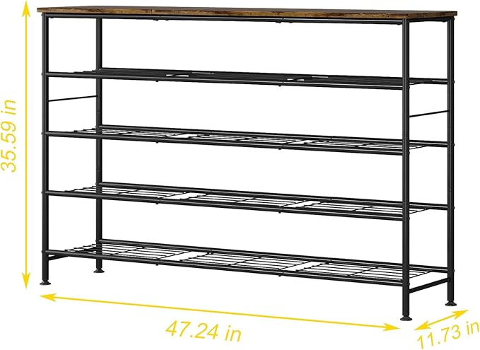 SUOERNUO Shoe Rack 5 Tier Shoe Storage Organizer Metal Mesh Shelves with MDF Top Board for Entryway, Hallway, Closet,Bedroom，Living Room (Black+Rustic Brown, Large 5 Tier) - Image 3