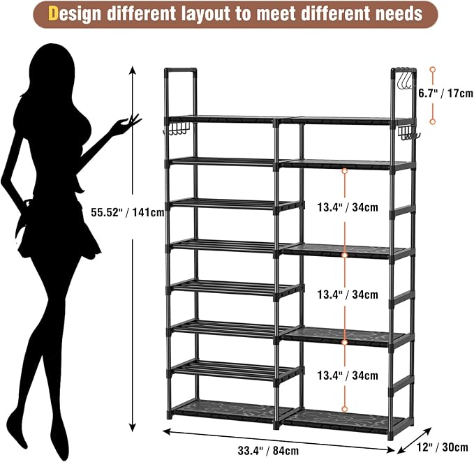 OYREL Shoe Rack Organizer 8 Tiers, Tall Shoe Racks Shelf Storage, 26-32 Pairs Vertical Large Rack,Stackable Shoes Racks for Entryway, Closet, Garage - Image 3