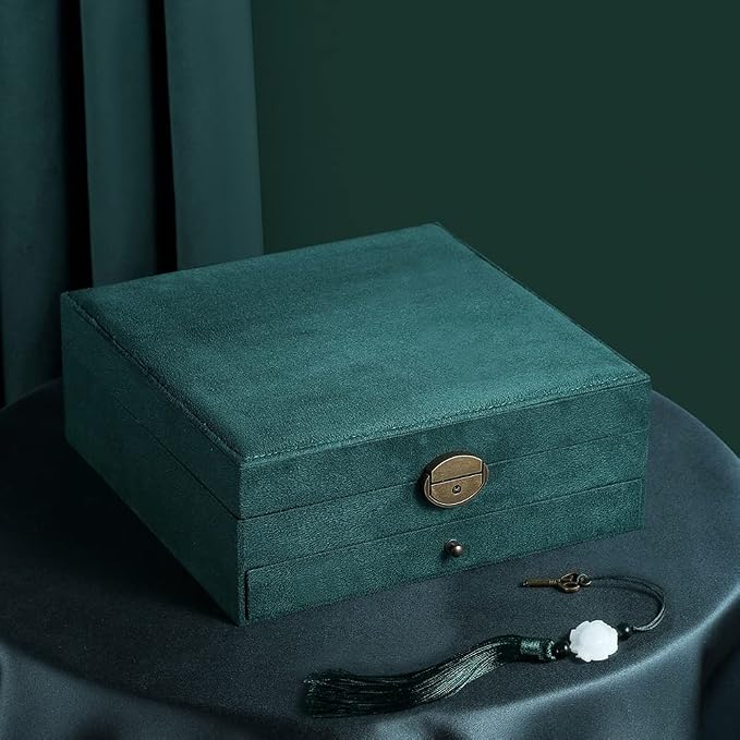 Women Jewelry Box Lockable 3 Layers Large Jewelry Organizer Storage Case for Earrings Necklaces Rings Bracelets,Green Display Jewel Holder (Green) - Image 5