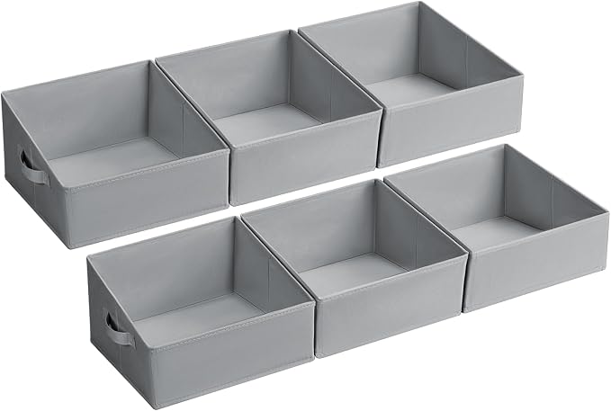 DIMJ Storage Bins for Closet, Trapezoid Storage Bins with Front Handle, Fabric Storage Baskets for Shelves, Line Closet Organizers for Toys, Boooks, Clothes, 6 Packs (Grey) by DiMJ