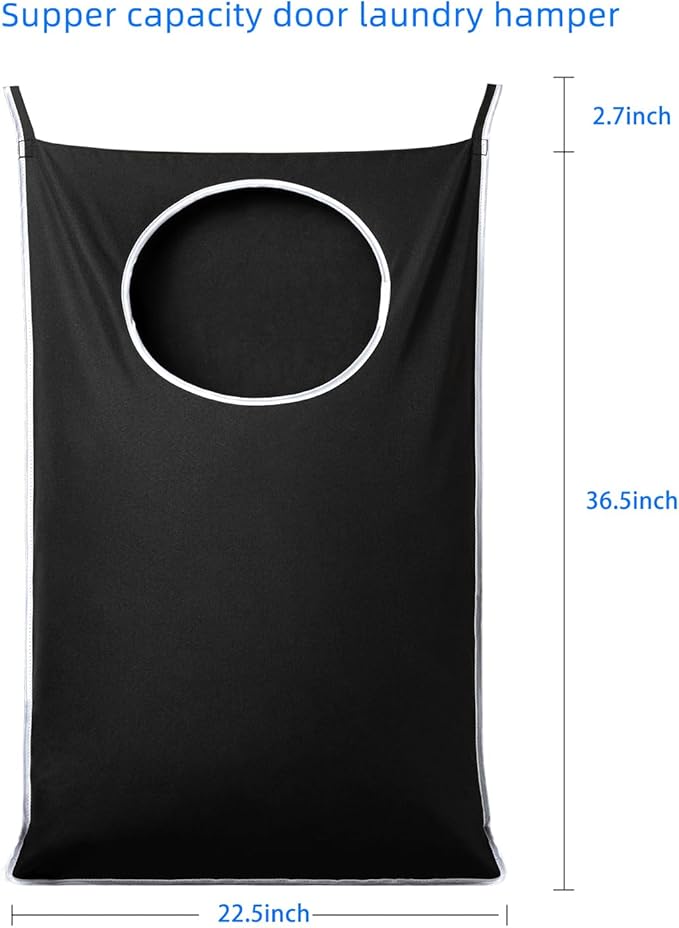 ANSTROUT 2 Pack XL Hanging Laundry Hamper, Extra Large Tear-Resistant Door Organizer with 2 Hook Types, Space-Saving Laundry Bag (36.5" x 22", Black) - Image 2