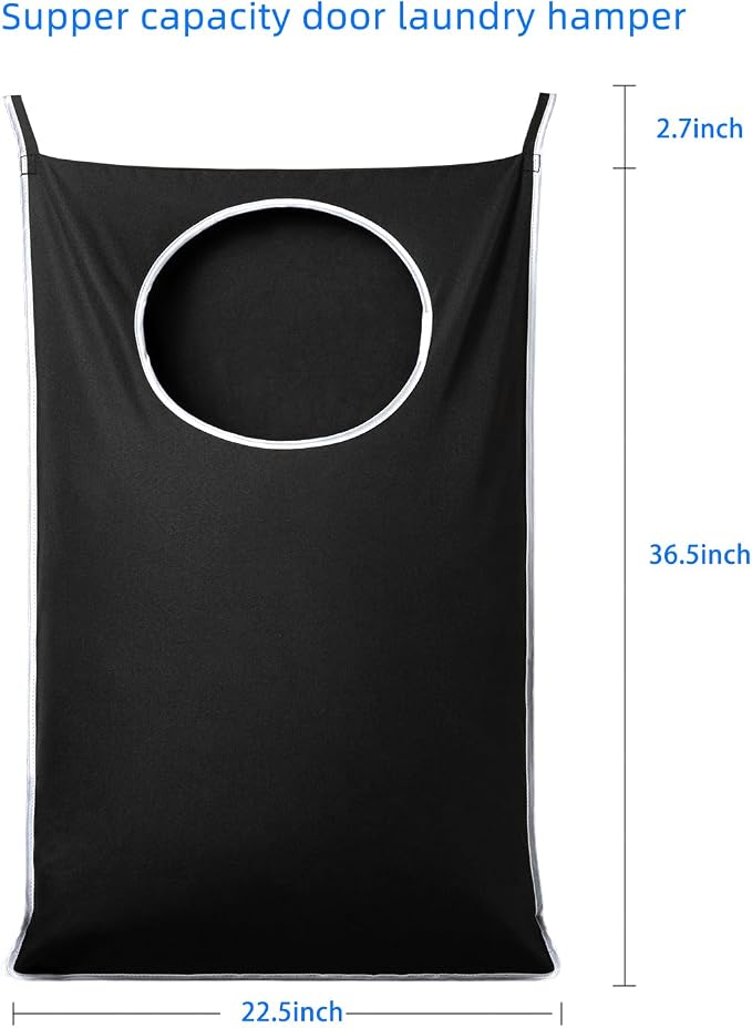 ANSTROUT XL Hanging Laundry Hamper Bags, Door Laundry Hamper with 2 Types of Hooks for Dirty Clothes, Save Bathroom Space Size:36.5x 22 Inch Hanging Laundry Storage Bag (Black) - Image 2