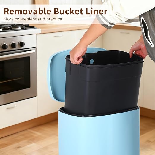 PayLessHere Stainless Steel Trash Can with Lid - Removable Inner Bucket, Foot Pedal Soft Close for Office, Home, Kitchen Garbage Bin (Blue, 13 G) - Image 5