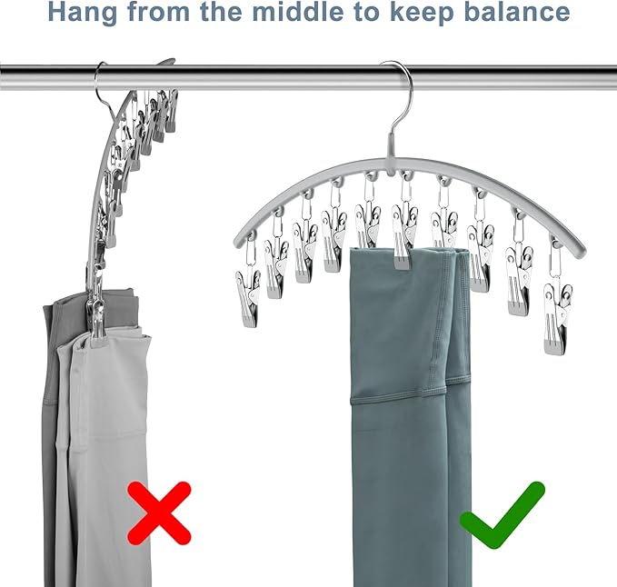 Volnamal Legging Organizer for Closet, Metal Yoga Pants Hanger w/Rubber Coated 1 Pack w/10 Clips Hold 10 Leggings, Hangers Space Saving Hanging Closet Organizer for Closet Organizers and Storage-Gray - Image 4