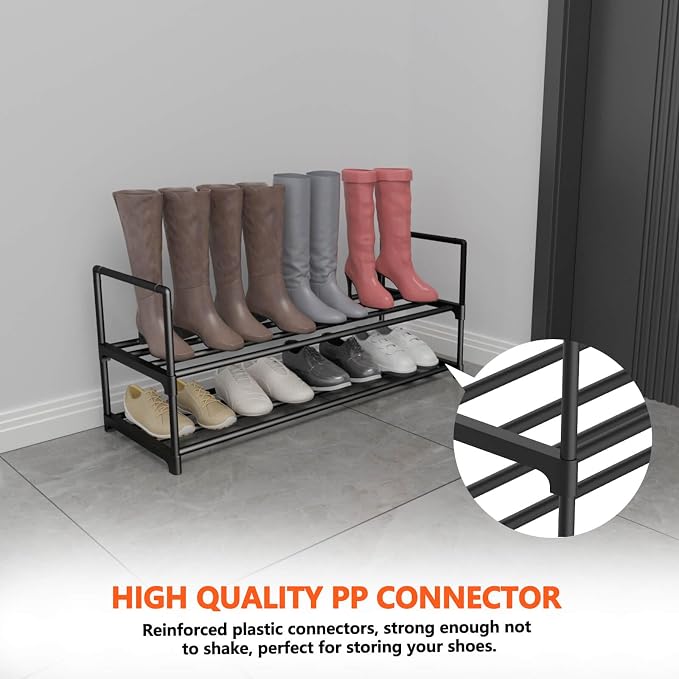 Hsscblet 2 Tier Metal Shoe Rack,Adjustable Shoe Shelf Storage Organizer,Stackable Boot & Shoe Storage,for Entryway,Hallway,Closet,Black - Image 5