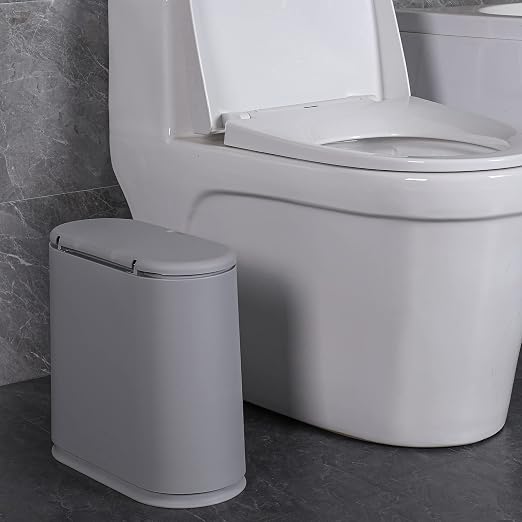 Sooyee 10 Liter Rectangular Slim Plastic Trash Can Wastebasket with Press Type Lid, 2.4 Gallon Garbage Container Bin for Bathroom, Powder Room, Bedroom, Kitchen, Craft Room, Office, Gray - Image 4