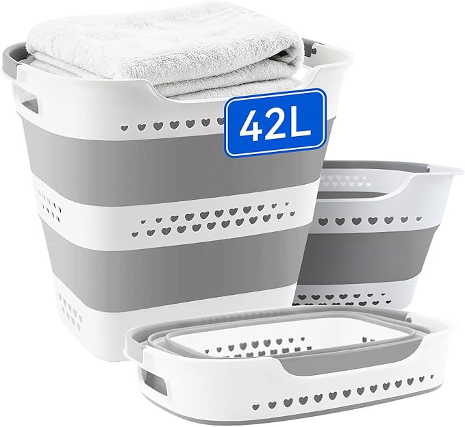 42L Medium Collapsible Plastic Laundry Basket with Handles, Foldable Laundry Basket Hamper, Pop Up Storage Container Organizer for Washing Storage (Gery, 17 Inch * 13 Inch * 15 Inch) by Unknown