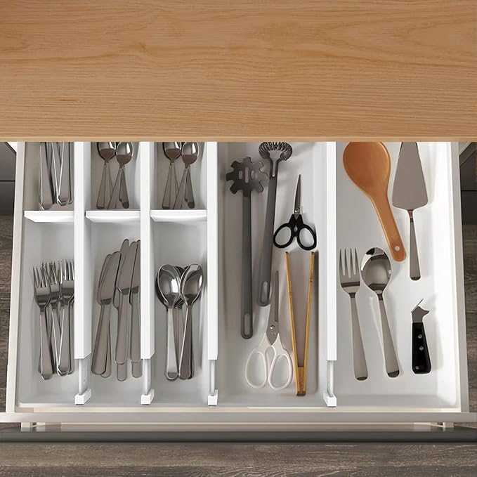 ANTOWIN Bamboo Drawer Dividers Organizers, Expandable Drawer Separators Splitter,17-22 inches Long Adjustable Spring-loaded Organizer for Large Utensil, Clothes, Tools Drawers (White) - Image 6