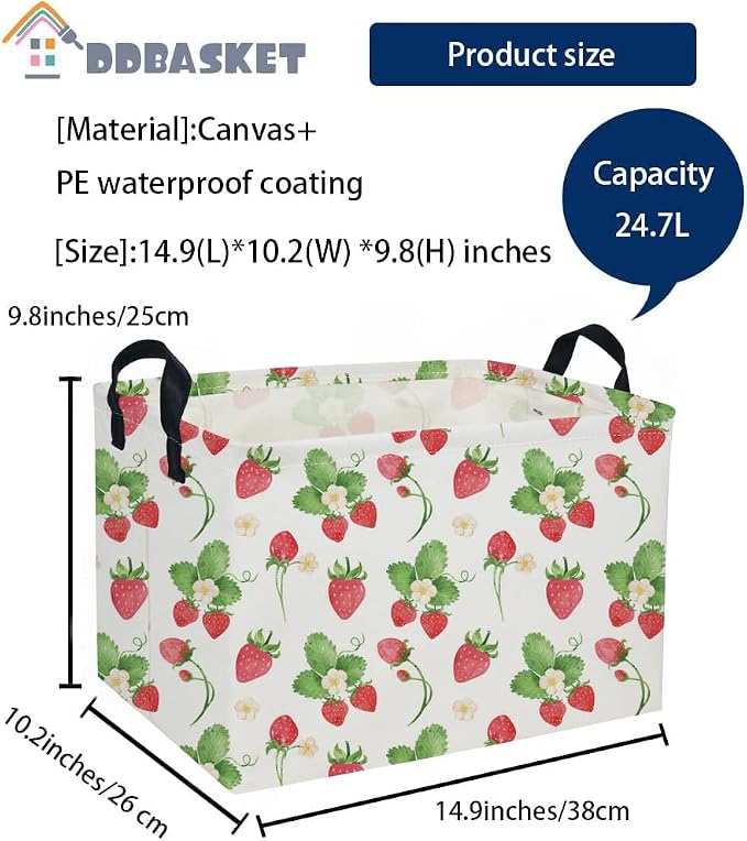 Rectangular Kids Baskets Strawberry Basket Cute Storage Bins Organizer Box Boys Room Decor for Home.(Strawberry) - Image 2