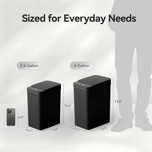 FRESHLIX Bathroom Automatic Trash Can, 4 Gallon Touchless Motion Sensor Small Garbage Can with Lid Smart Electric Narrow Waterproof Garbage Bin for Bedroom Office, Black - Image 2